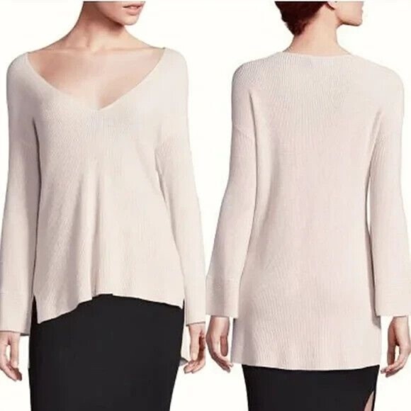 ATM Anthony Thomas Melillo Pink Sweater Relaxed Fit V-Neck Ribbed sweater XS - Picture 1 of 8